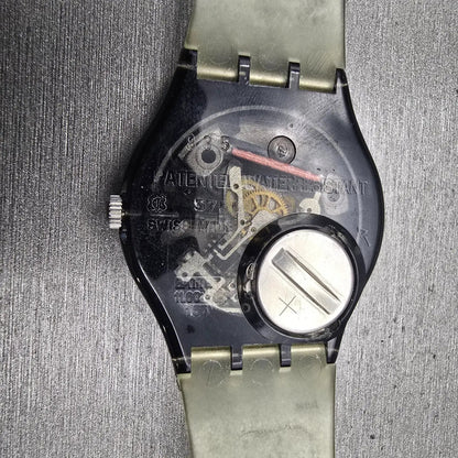 Swatch IT'S HERE Watch Women Black Dial Black Case Daydate GB741 New Battery10