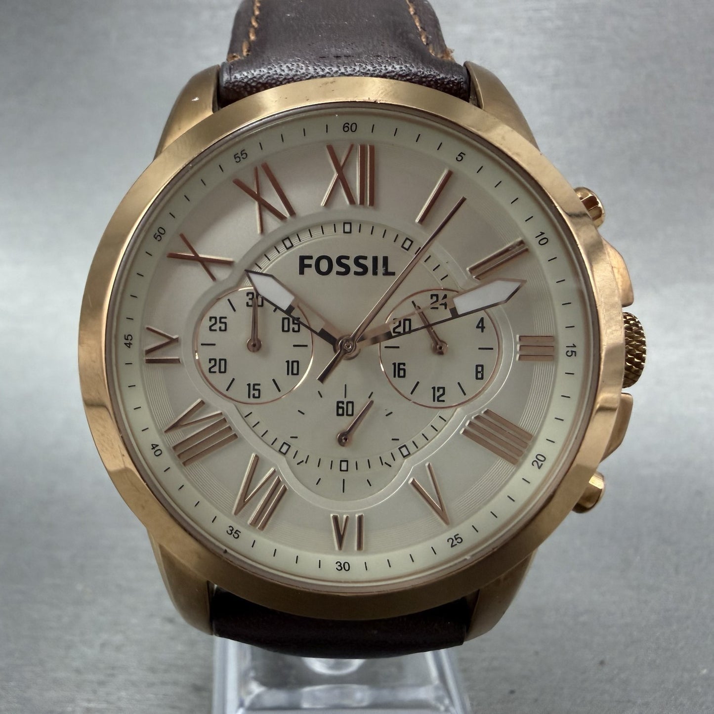 Fossil Grant Chronograph Watch Men 44m Cream Dial Rose Gold FS4991 New Battery1
