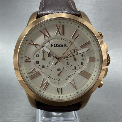 Fossil Grant Chronograph Watch Men 44m Cream Dial Rose Gold FS4991 New Battery1