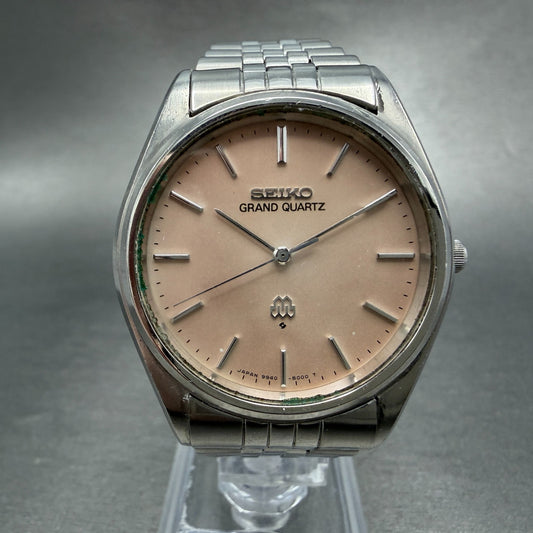 Seiko Grand Quartz Watch Men 35mm Pink Dial Silver Tone Round 9940-8000 New Batt0