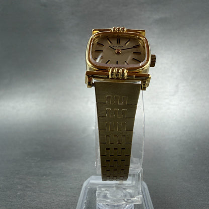 Bulova Watch Women 20mm Champagne Dial Gold Tone Rectangle Manual 7N07-001A Runs5