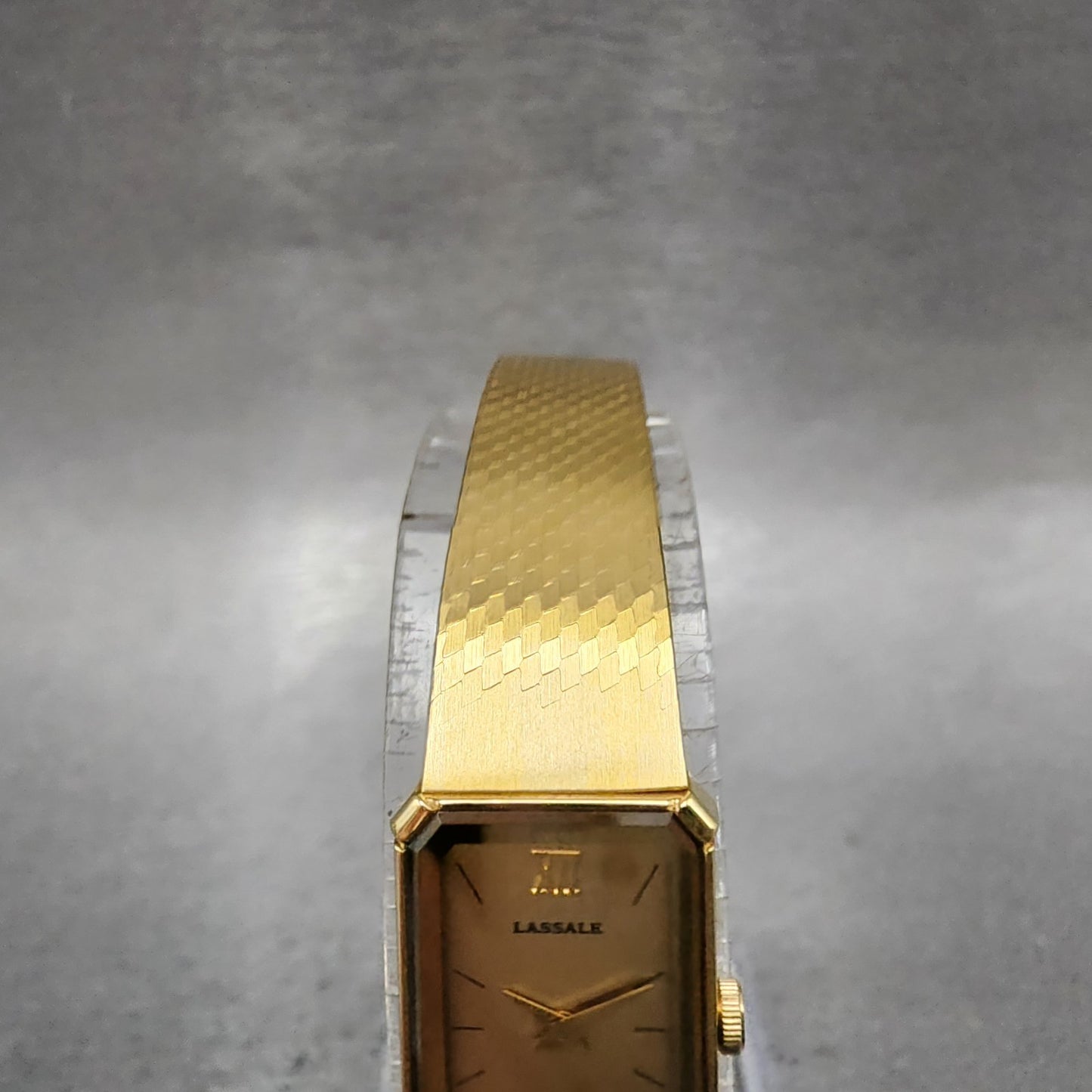 Seiko Lassale Tank Watch Women 13mm Champagne Dial Gold Tone 2e505029 New Bat4