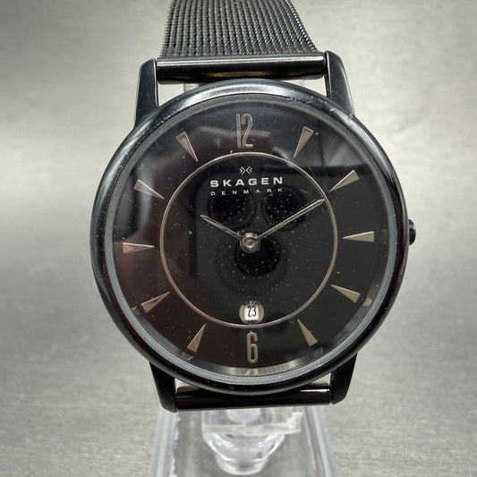 Skagen Watch Unisex 34mm Black Dial Black Tone Date Round 170LTMB1 New Battery0