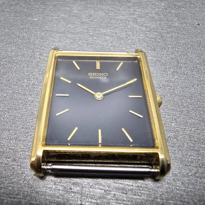 Seiko Tank Watch Men 25mm Black Dial Gold Tone Rectangle 5Y30-5069 PARTS Vintage3