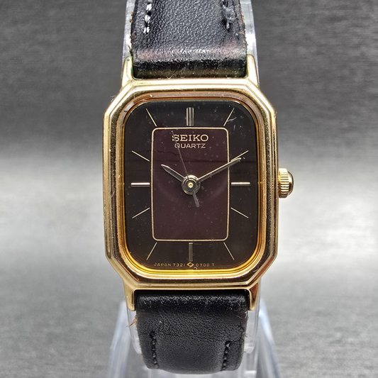 Seiko Watch Women 17mm Brown Dial Gold Tone Rectangle 7321-5339 New Battery0
