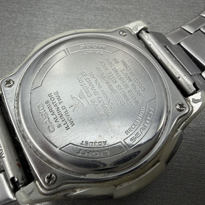 Casio Wave Ceptor  Watch Men 42mm Black Dial Steel Analog Digital Solar READ!!!!13