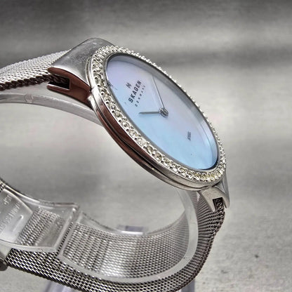 Skagen Watch Women 32mm MOP Dial Silver Tone Gemmed Round 644LSS1 New Battery3