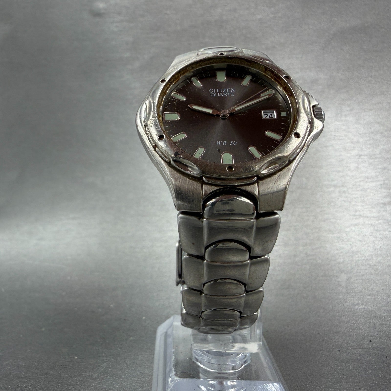 Citizen Watch Men 36mm Gray Dial Silver Tone Date Round 1112-S68113 PARTS VTG6