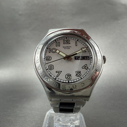Swatch Irony Big Casse-Cou Watch Men 38mm Silver Dial Steel Daydate CRACK NewBat5