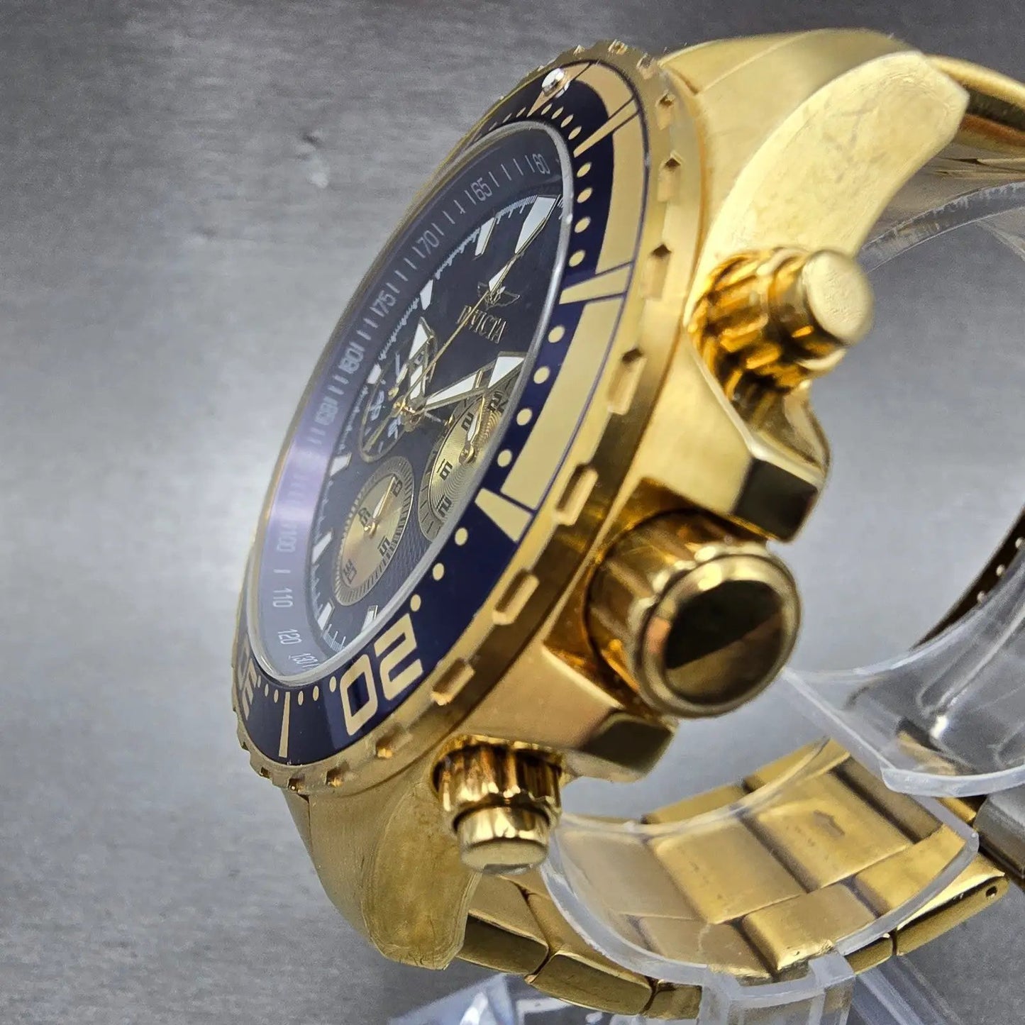 Invicta Pro Diver Chronograph Watch Men 45mm Blue Dial Gold Tone 12916 New Batt2