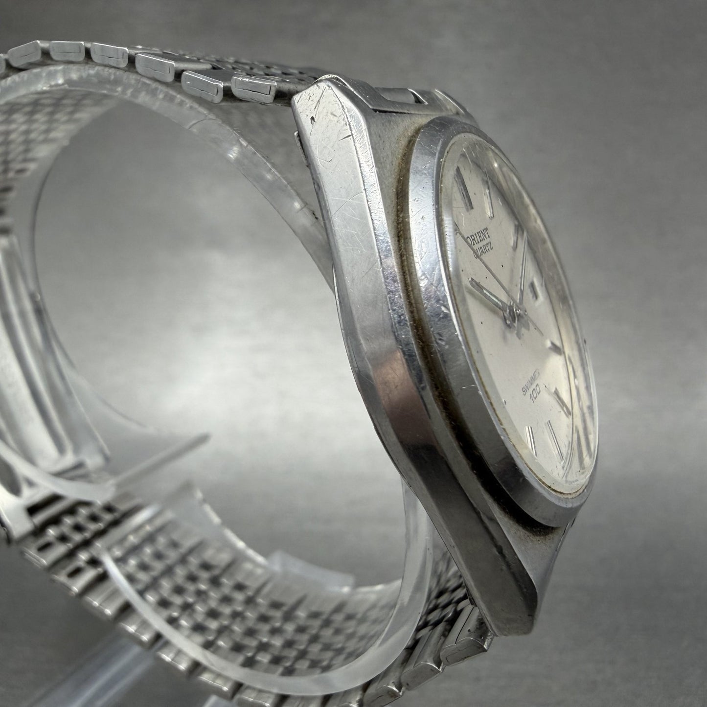 Orient Swimmer Watch Men 32mm Silver Dial Silver Tone Date Round New Battery3