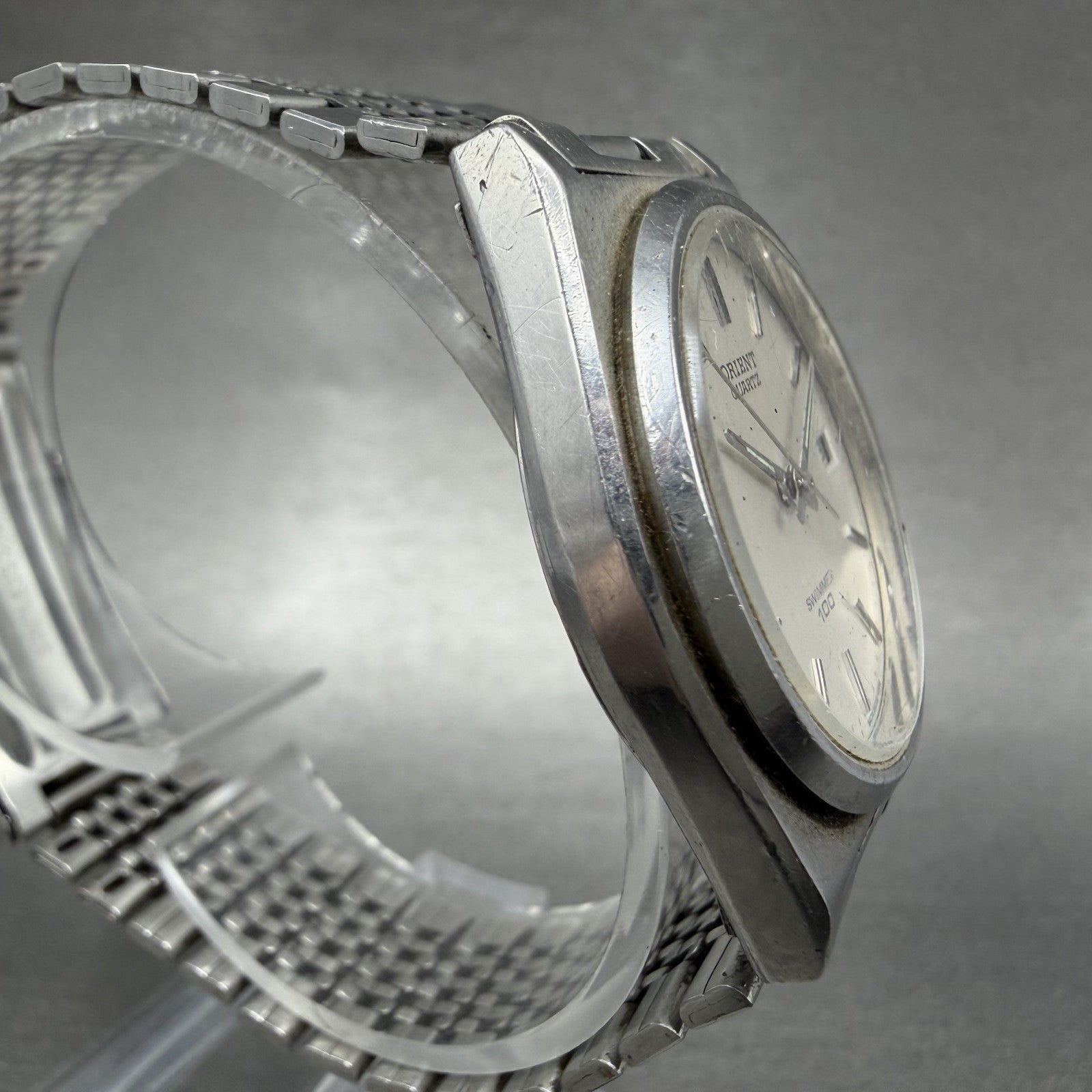 Orient Swimmer Watch Men 32mm Silver Dial Silver Tone Date Round New Battery3