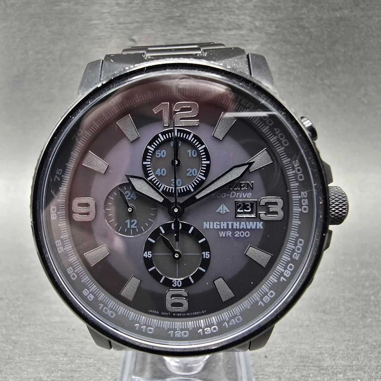 Citizen Eco-Drive Nighthawk Chronograph Watch Men 43mm Black Dial Black Runs0