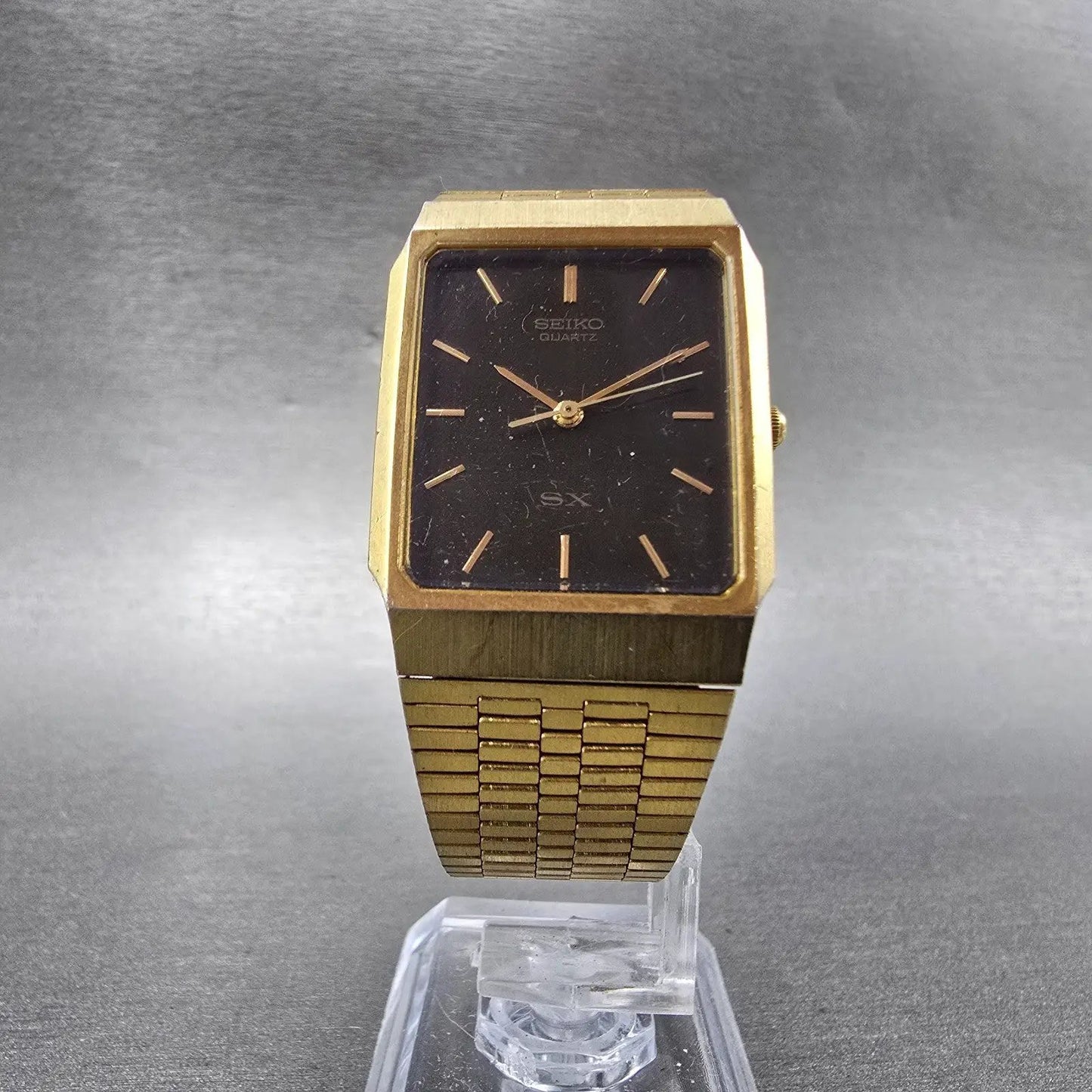 Seiko SX Tank Watch Men 26mm Black Dial Gold Tone Rectangle 5Y31A PARTS NO BACK6