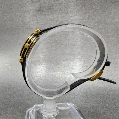 Gucci 2000L Watch Women 21mm Black Dial Gold Tone Round VTG New Battery