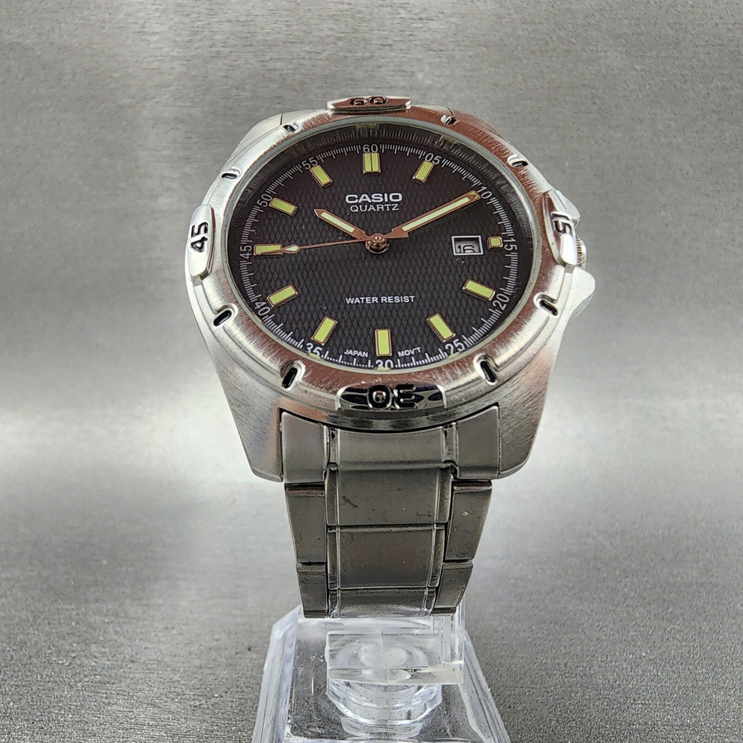 Casio MTP1244 Dive Watch Men 41mm Black Dial Silver Tone Date Round New Battery5
