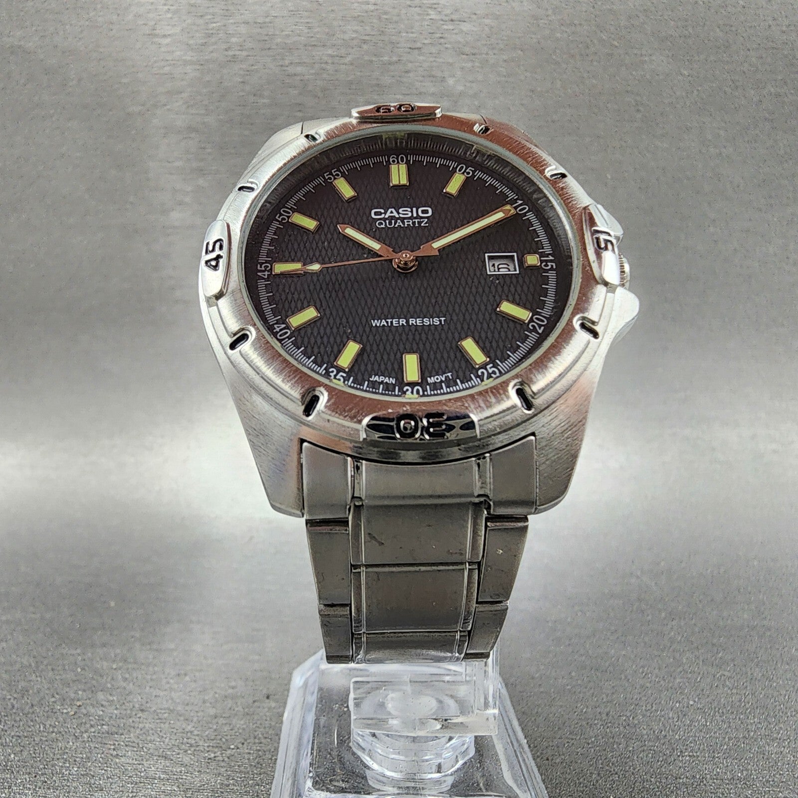 Casio MTP1244 Dive Watch Men 41mm Black Dial Silver Tone Date Round New Battery5
