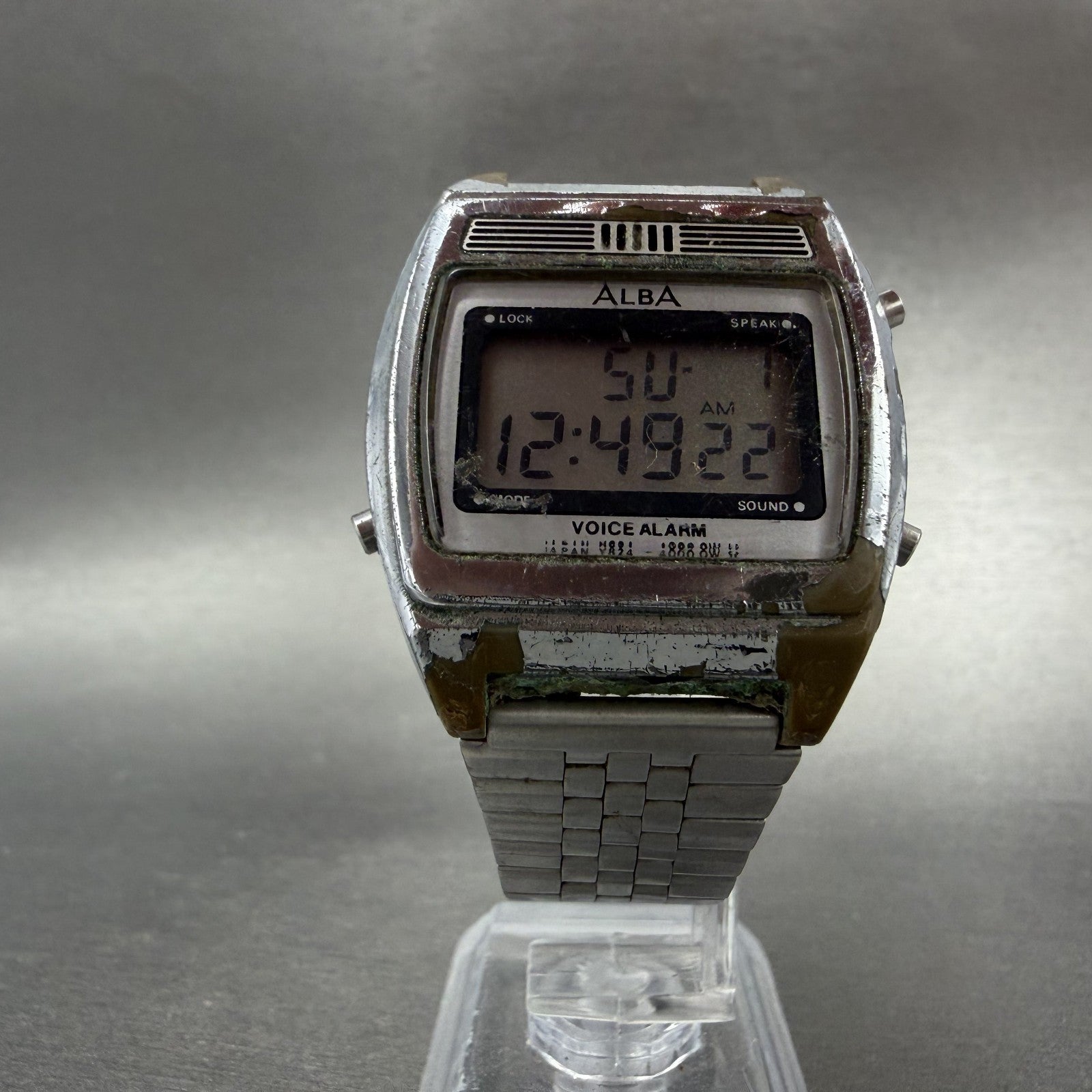 Seiko ALBA Digital Watch Men 35mm LCD Silver Tone Alarm Y824-4000 New Battery5