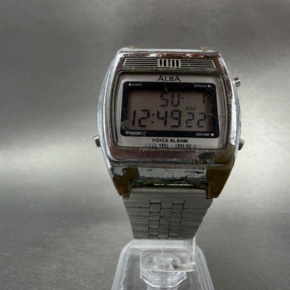 Seiko ALBA Digital Watch Men 35mm LCD Silver Tone Alarm Y824-4000 New Battery5