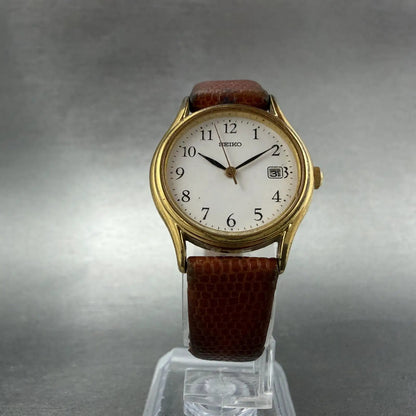 Seiko Watch Women 25mm White Dial Gold Tone Date Round V782-6E50 New Battery4