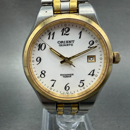 Orient Swimmer Watch Men 36mm White Dial Two Tone Date Round UN31-B0 New Battery0