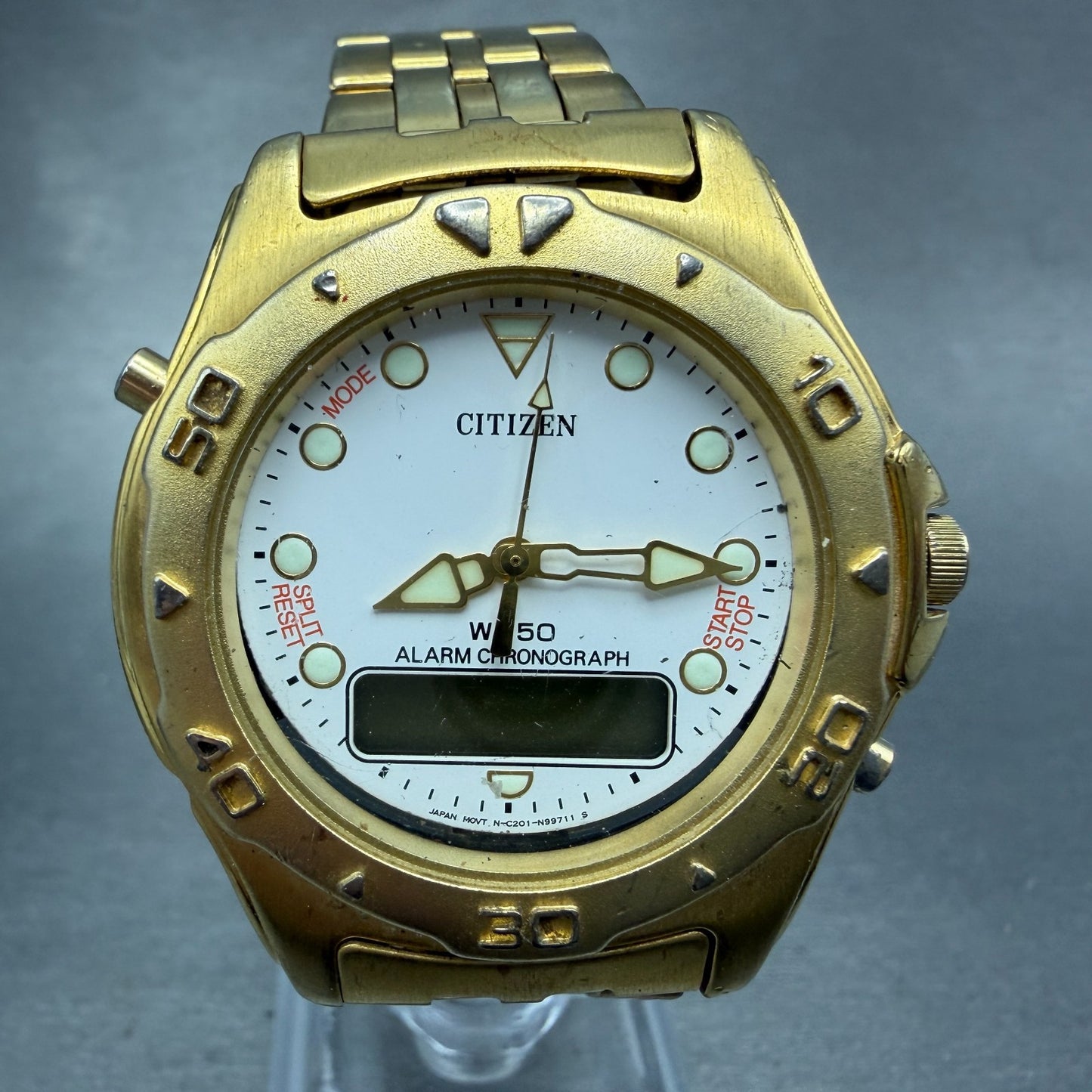Citizen Analog Digital Watch Men 39mm White Dial Gold Tone C201-S78600 PARTS0