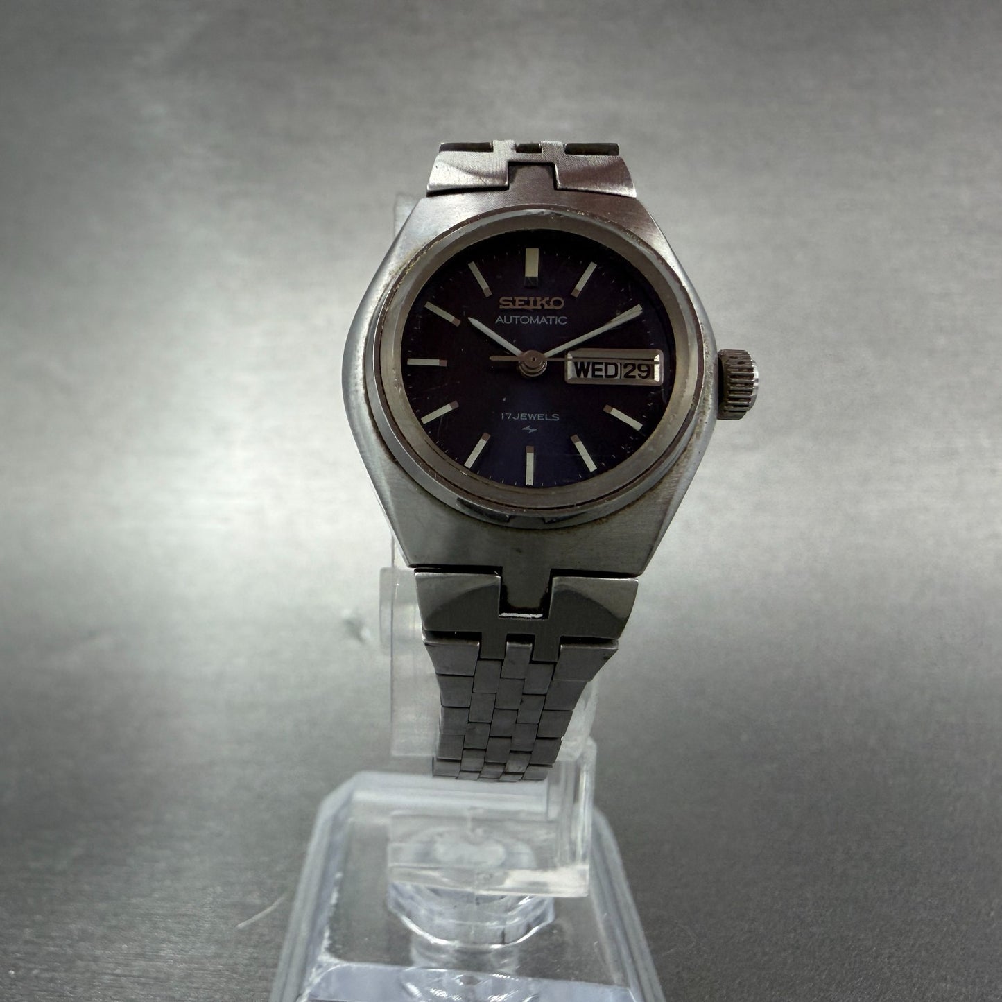 Seiko Automatic Watch Women 24mm Purple Dial Silver Tone Daydate 22060070 Runs5