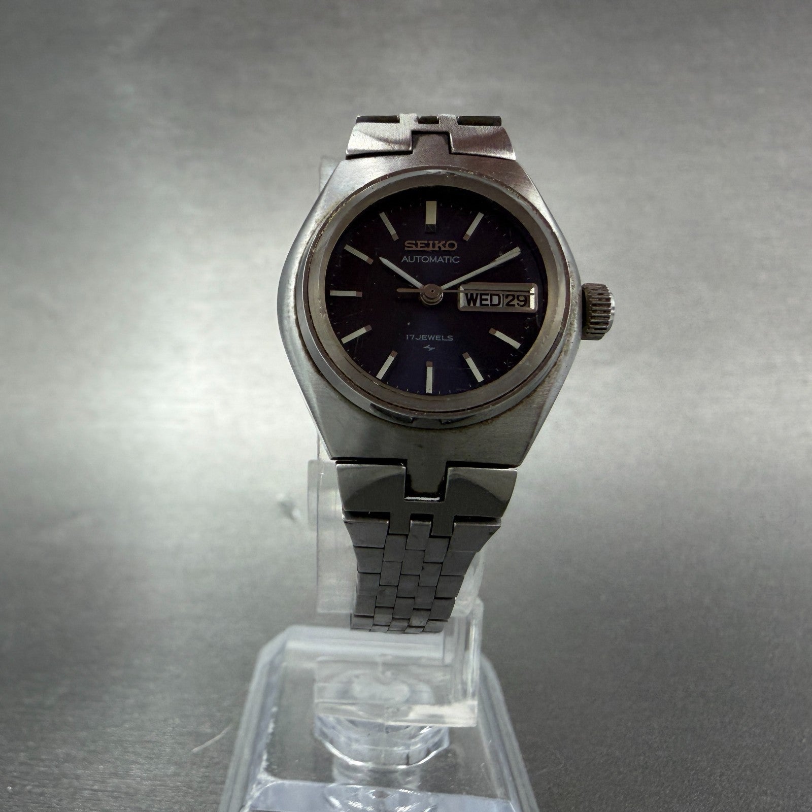 Seiko Automatic Watch Women 24mm Purple Dial Silver Tone Daydate 22060070 Runs5
