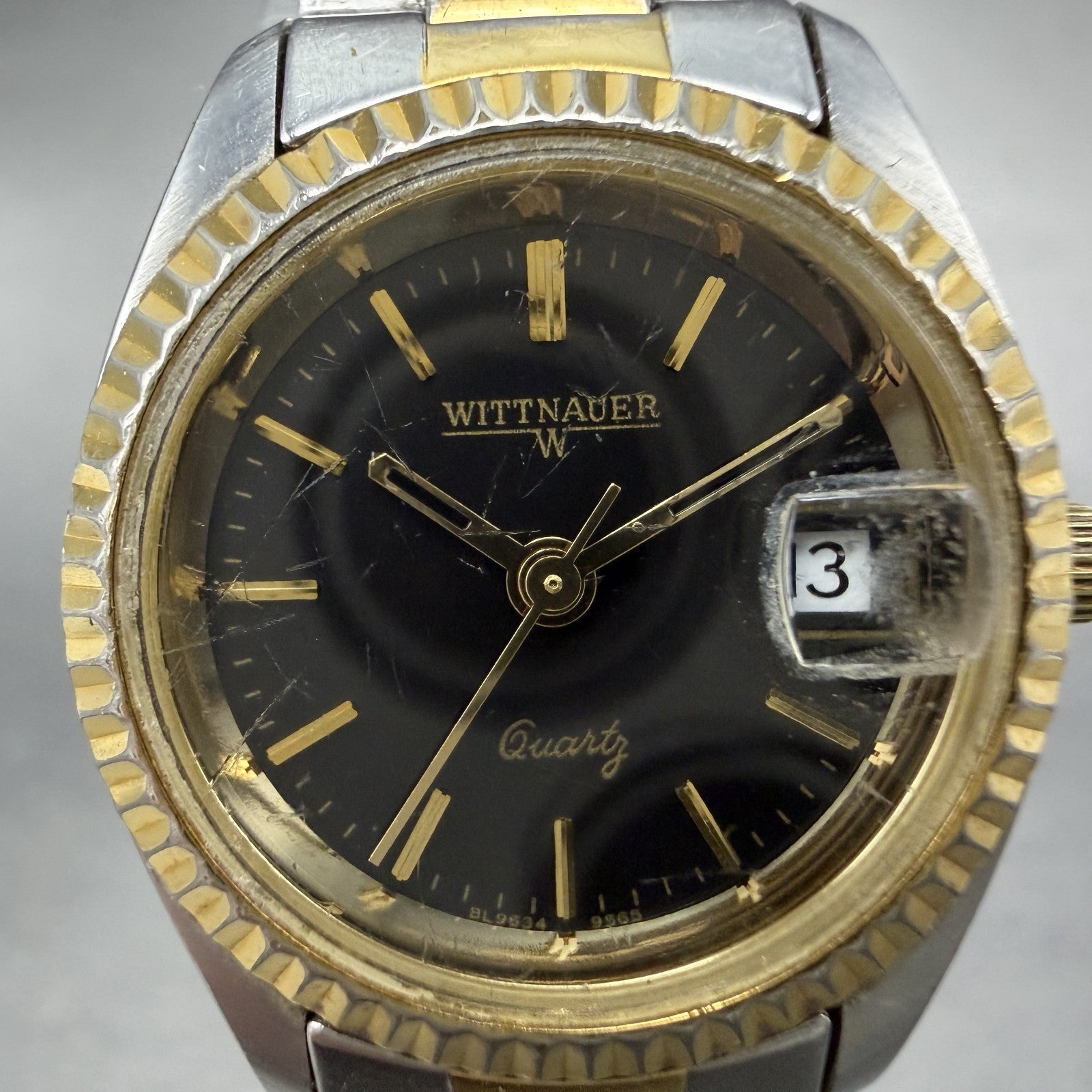Wittnauer Watch Women 24mm Black Dial Two Tone Date Round 9565 New Battery VTG1