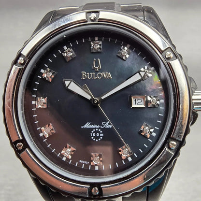 Bulova Marine Star Watch Men 42mm MOP Dial Black Tone Date 98D107 New Battery1