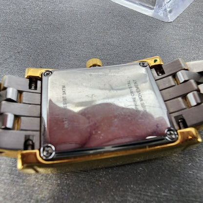 Tourneau Tank Watch Women 22mm Black Dial Gold Tone Rectangle READ New Battery9
