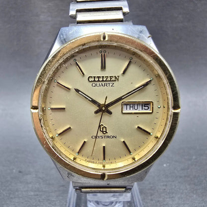 Citizen CQ Crystron Watch Men 37mm Champagne Dial Two Tone Daydate 4-732570 PART0