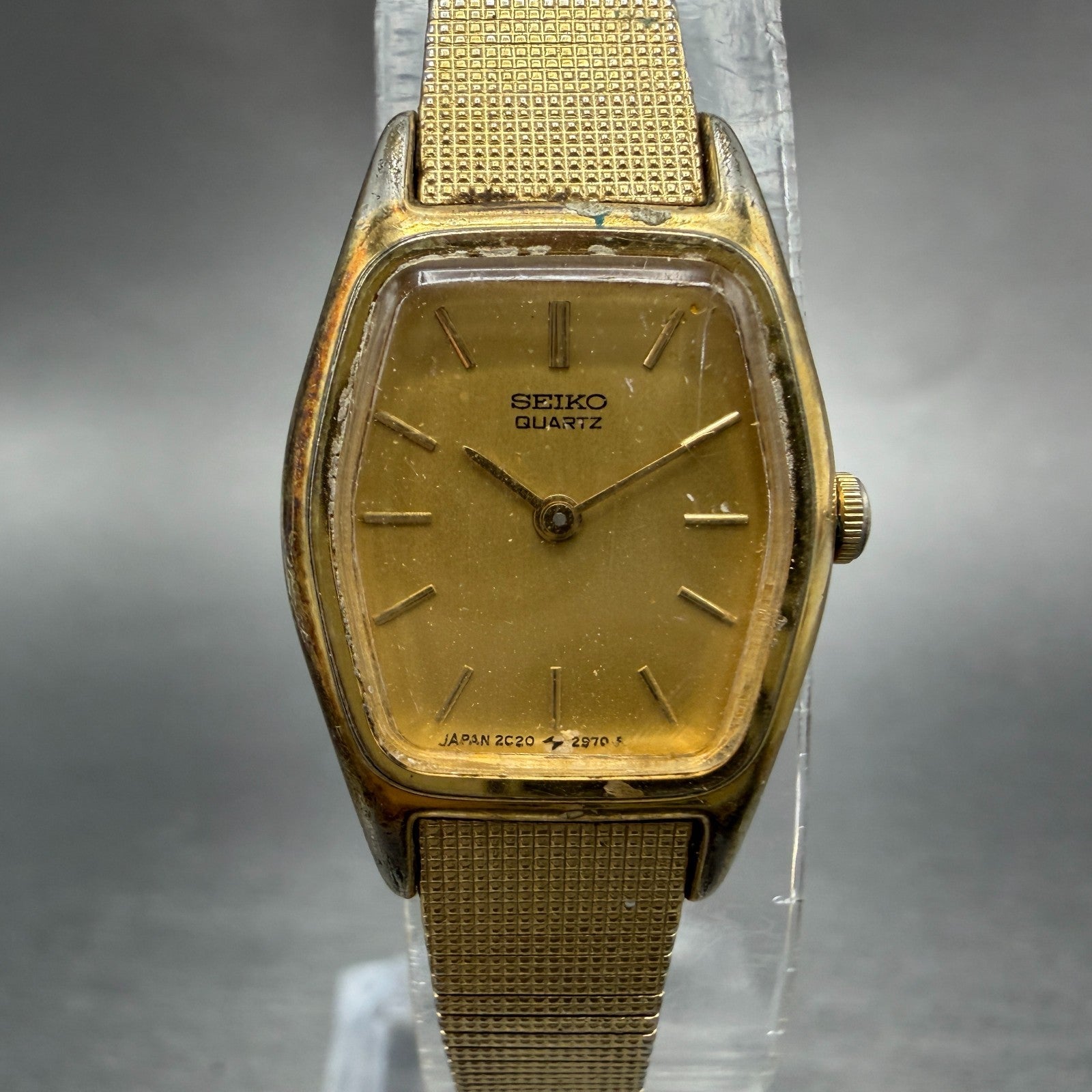 Seiko Watch Women 18mm Champagne Dial Gold Tone Hexagon 2c20-6440 New Battery0