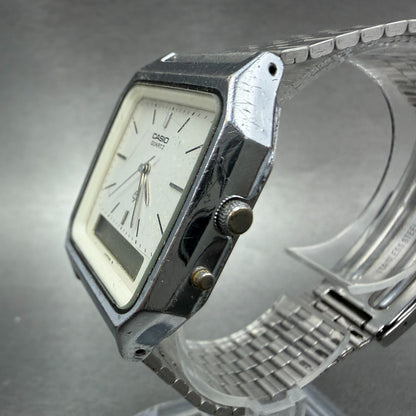 Casio Analog Digital Watch Men 31mm Silver Dial Silver Tone AQ-321 PARTS ABC VTG3