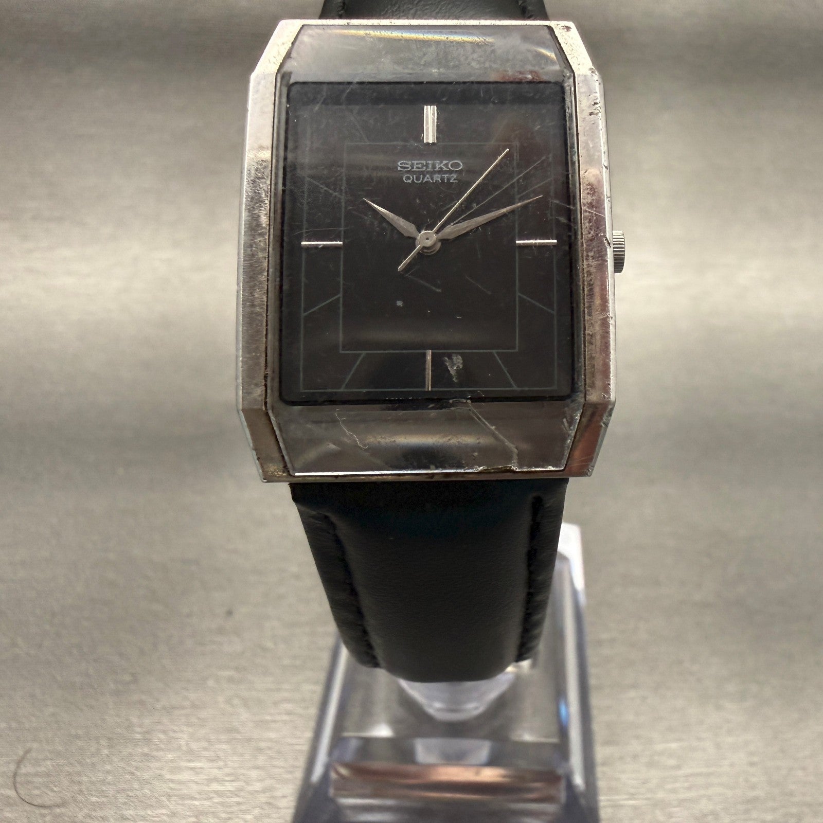 Seiko Watch Men 25mm Black Dial Silver Tone Rectangle 7431-5360 New Battery5