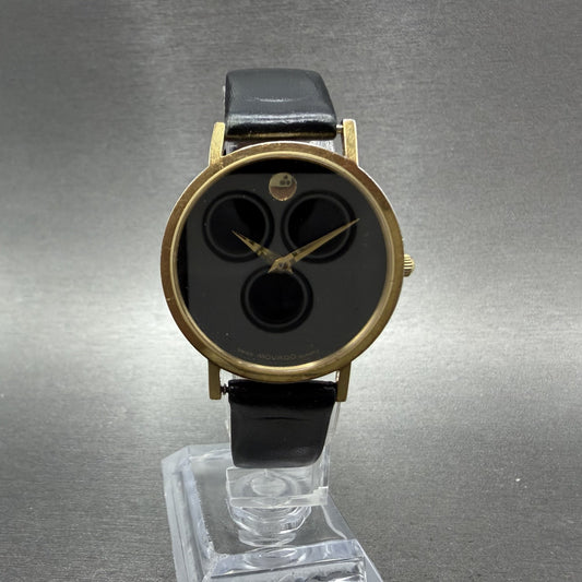 Movado Museum Watch Men 31mm Black Dial Gold Tone Round 8745882 New Battery0