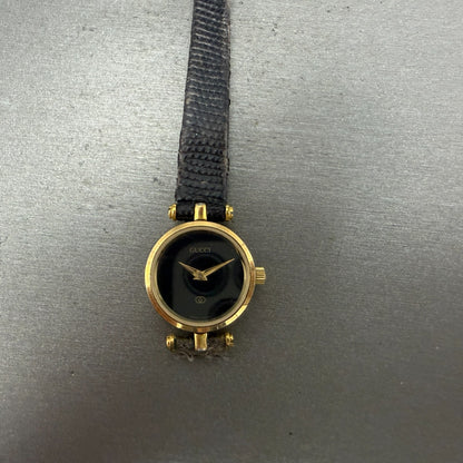 Gucci 2000L Watch Women 22mm Black Dial Gold Plated Round New Battery VTG READ!!0