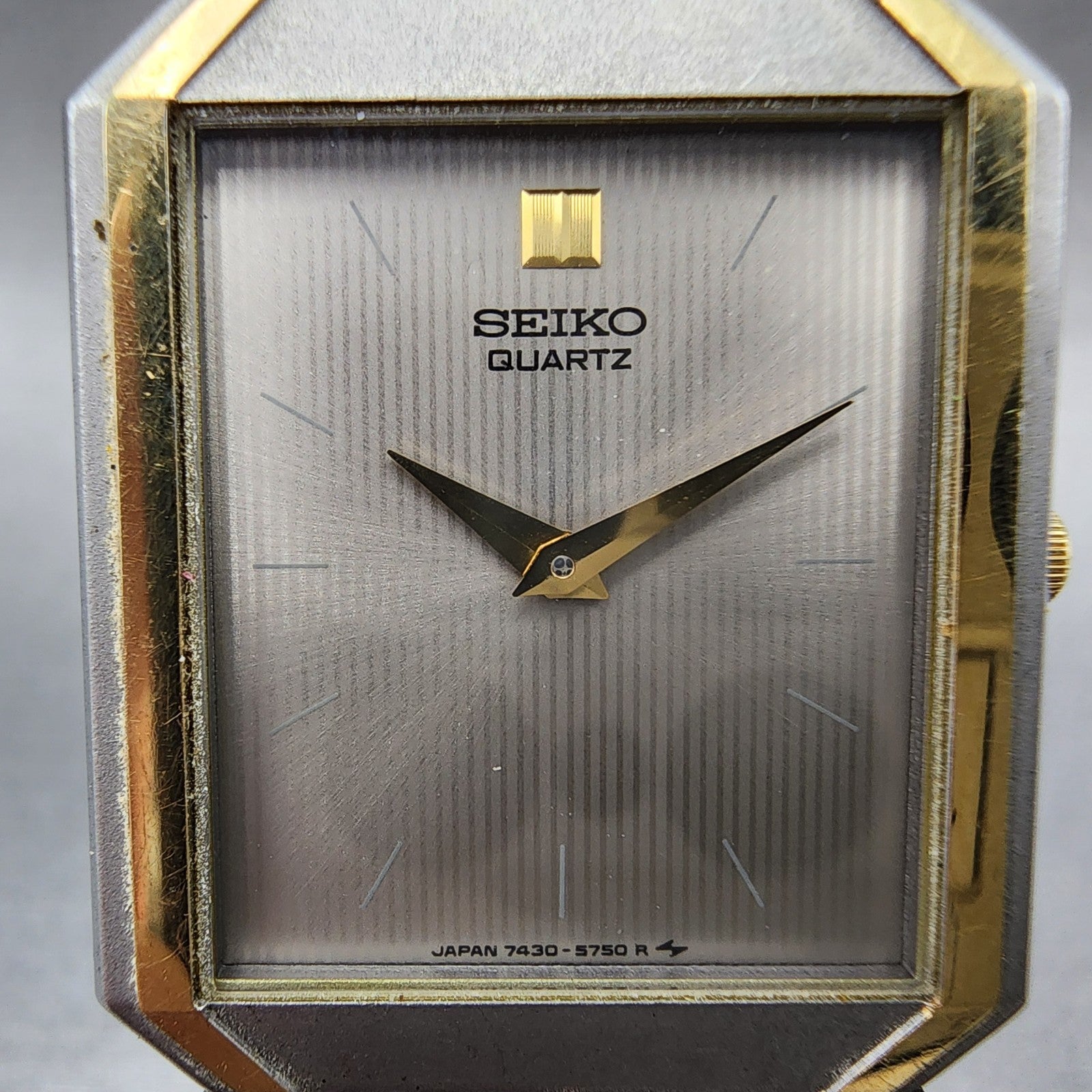 Seiko Tank Watch Men 26mm Silver Dial Two Tone Rectangle 74305479 PARTS2
