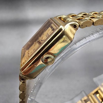 Seiko SX Watch Women 17mm Gold Dial Gold Tone Rectangle V401-5121 New Battery2