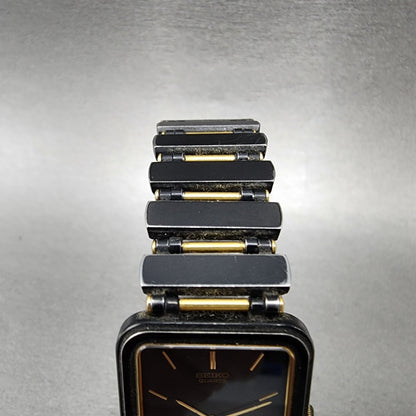 Seiko Tank Watch Men 23mm Black Dial Black Tone Rectangle 7320-5989 New Battery