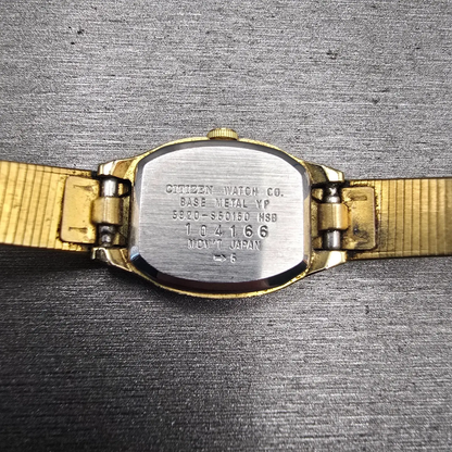Citizen CQ Watch Women 16mm Champagne Dial Gold Tone 5920-S50150 New Battery VTG10