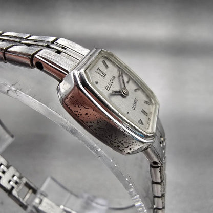 Bulova Watch Women 16mm Silver Dial Silver Tone Rectangle Vintage New Battery3