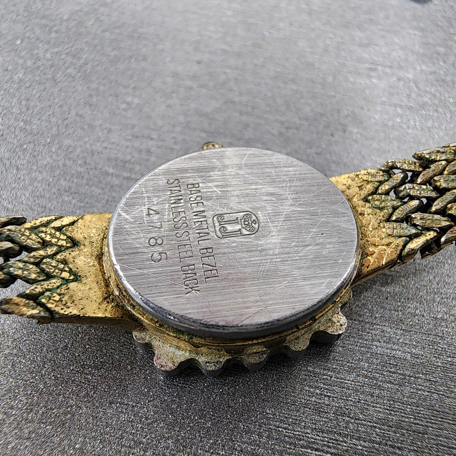 Jules Jurgenson Watch Women 15mm Gold Dial Gold Tone Hexagon Gem Set Bezel Runs9