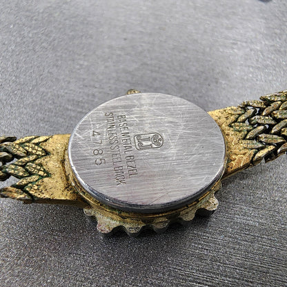 Jules Jurgenson Watch Women 15mm Gold Dial Gold Tone Hexagon Gem Set Bezel Runs9