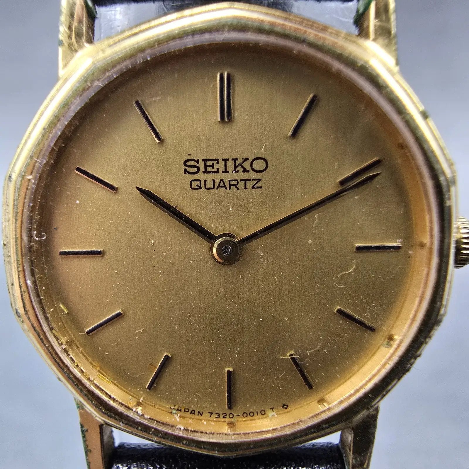 Seiko Watch Women 21mm Gold Dial Gold Tone Round 7320-0010 New Battery Vintage1