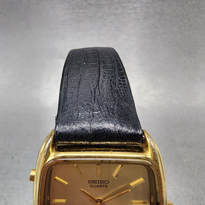 Seiko analog Digital Watch Men 30mm Champagne Dial Gold Tone H449-5060 New Batt