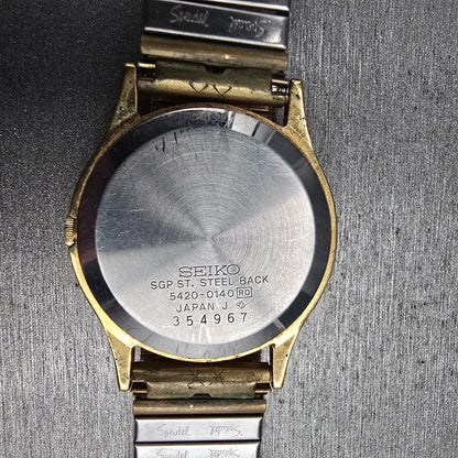 Seiko Watch Men 30mm Gold Dial Gold Tone Round 5420-0140 New Battery Vintage10