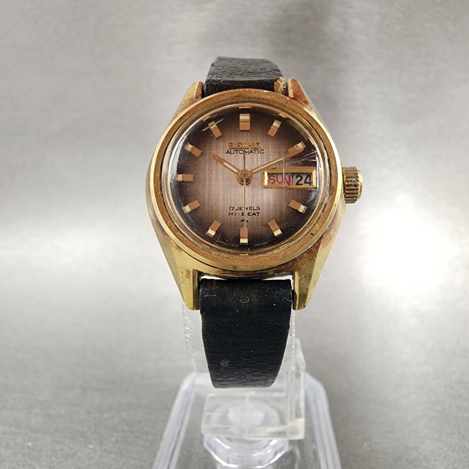Seiko Automatic Watch Women 24mm Brown Dial Gold Tone Daydate READ!!!! Runs5