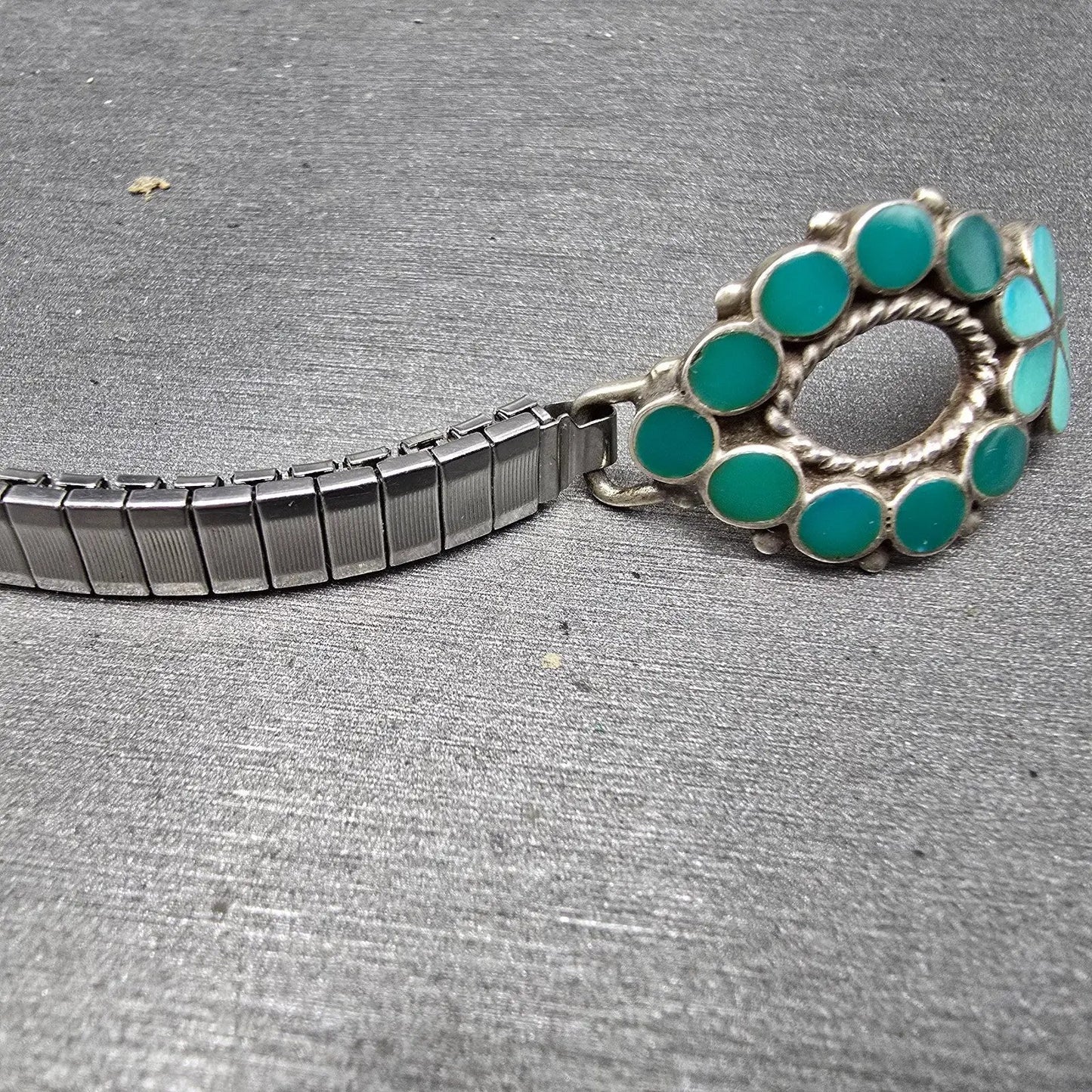Navajo Silver Watch Band Tips Turquoise Vintage Loops Women Blue Green4