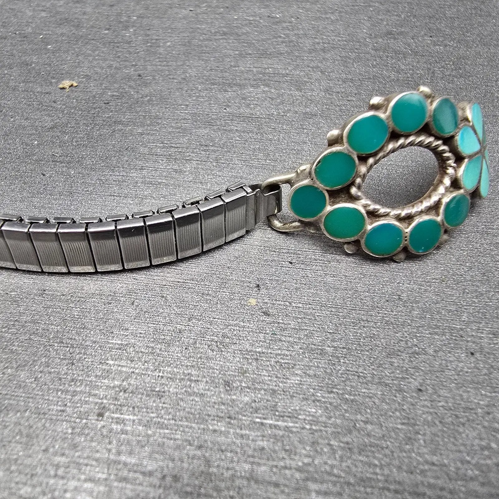 Navajo Silver Watch Band Tips Turquoise Vintage Loops Women Blue Green4